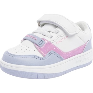 Nautica Kids Girls Sneakers with Adjustable Strap and Bungee Straps | Comfortable Casual Shoes (Toddler/Little Kid)(White Purple Pink)