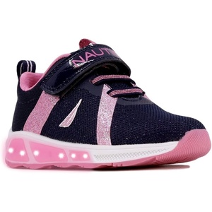 Nautica Kids’ Light-Up Flashing Sneaker Athletic Running Shoes with Strap | Fashionable and Fun for Boys and Girls | Available in Toddler and Little Kid Sizes(Jurnee Lights-navy Pink Sparkle)