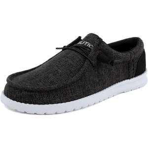 Nautica Men’s Comfort Loafers, Slip-On Boat Shoe, Lightweight Casual Stretch Sneaker-Rushford(Black White)