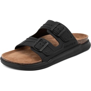 Nautica Men’s Sandals – Casual Slides with 2 Adjustable Buckle Straps and Cork Footbed for Ultimate Comfort and Style (Regular/Wide Width, Big Size)(Black Mono)