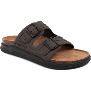 Nautica Men’s Sandals – Casual Slides with 2 Adjustable Buckle Straps and Cork Footbed for Ultimate Comfort and Style (Regular/Wide Width, Big Size)(Chocolate)