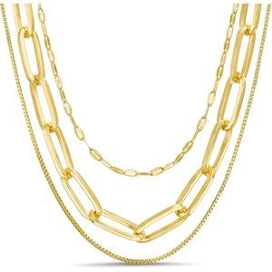 Nautica Mirror Box Paper Clip Chain Necklace Set for Women 14K Yellow Gold Plated Alloy 16-26 Inches