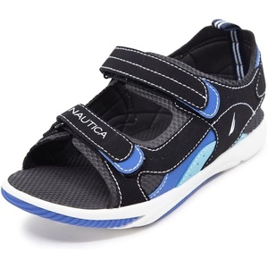 Nautica Toddler Boys Sport Sandals – Lightweight Athletic Open-Toe Summer Shoes with Dual Adjustable Hook and Loop Straps for Outdoor Play, Beach, and Water(Black Blue Teal-helm)