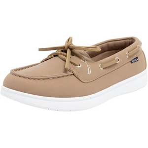 Nautica Women’s Casual Boat Shoes, Moc-Toe Loafers with Cushioned Insole, Deck Fashion Sneaker(Light Tan)