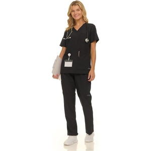 Nautica Women’s Scrub Set, 9-Pocket Breathable & Stretchy Pants & Tops(Black)