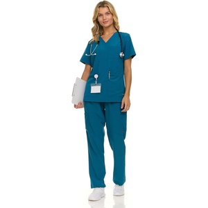 Nautica Women’s Scrub Set, 9-Pocket Breathable & Stretchy Pants & Tops(Carribean)