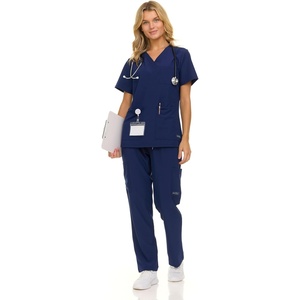 Nautica Women’s Scrub Set, 9-Pocket Breathable & Stretchy Pants & Tops(Navy)