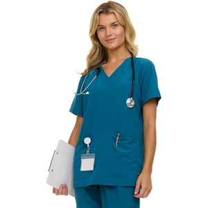 Nautica Womens Scrubs Tops, V-Neck Breathable Scrub Tops Women, 3 Pocket Stretch Fabric Scrubs for Women, Medical Scrub Shirt(Carribean)