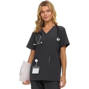 Nautica Womens Scrubs Tops, V-Neck Breathable Scrub Tops Women, 3 Pocket Stretch Fabric Scrubs for Women, Medical Scrub Shirt(Charcoal)