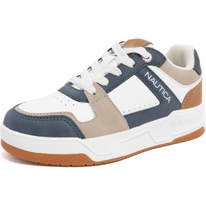 Nautica Youth Athletic Sneakers – Comfortable Lace-Up Tennis Shoes for Boys and Girls, Durable Casual Sport Footwear for School, Gym and Daily Wear(White Blue Tan)