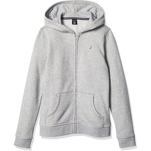Nautica girls Fleece Full-zip Hoodie Sweatshirt(Grey Heather)