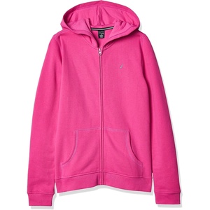 Nautica girls Fleece Full-zip Hoodie Sweatshirt(Rose)