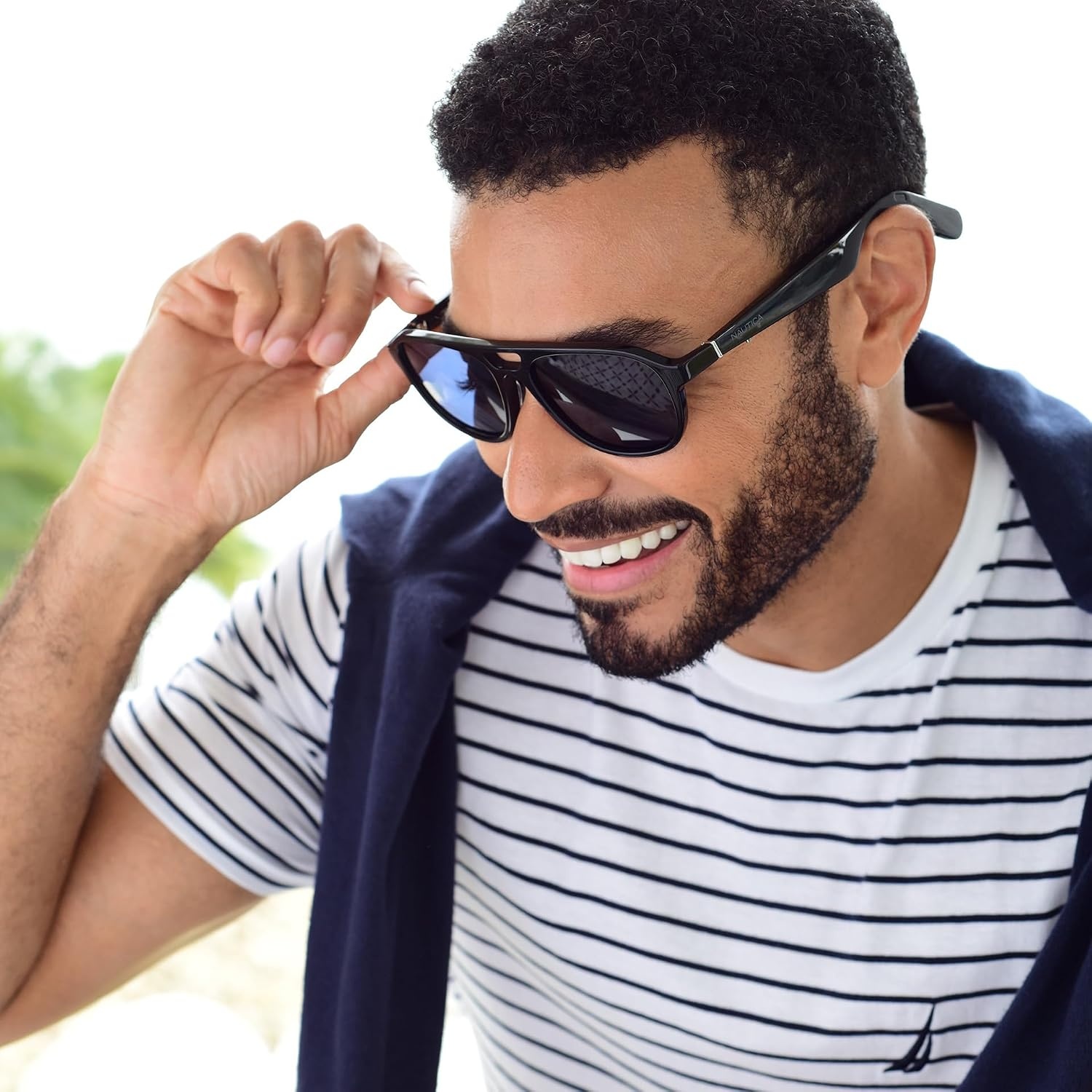 image:imageLucyd Nautica Commander Smart Sunglasses for Men amp Women Wireless Smart Glasses with Open Ear Speakers and Microphone Polarized UV400 Lenses Black Navy Blue StandardCommander Black Navy Blue Standard