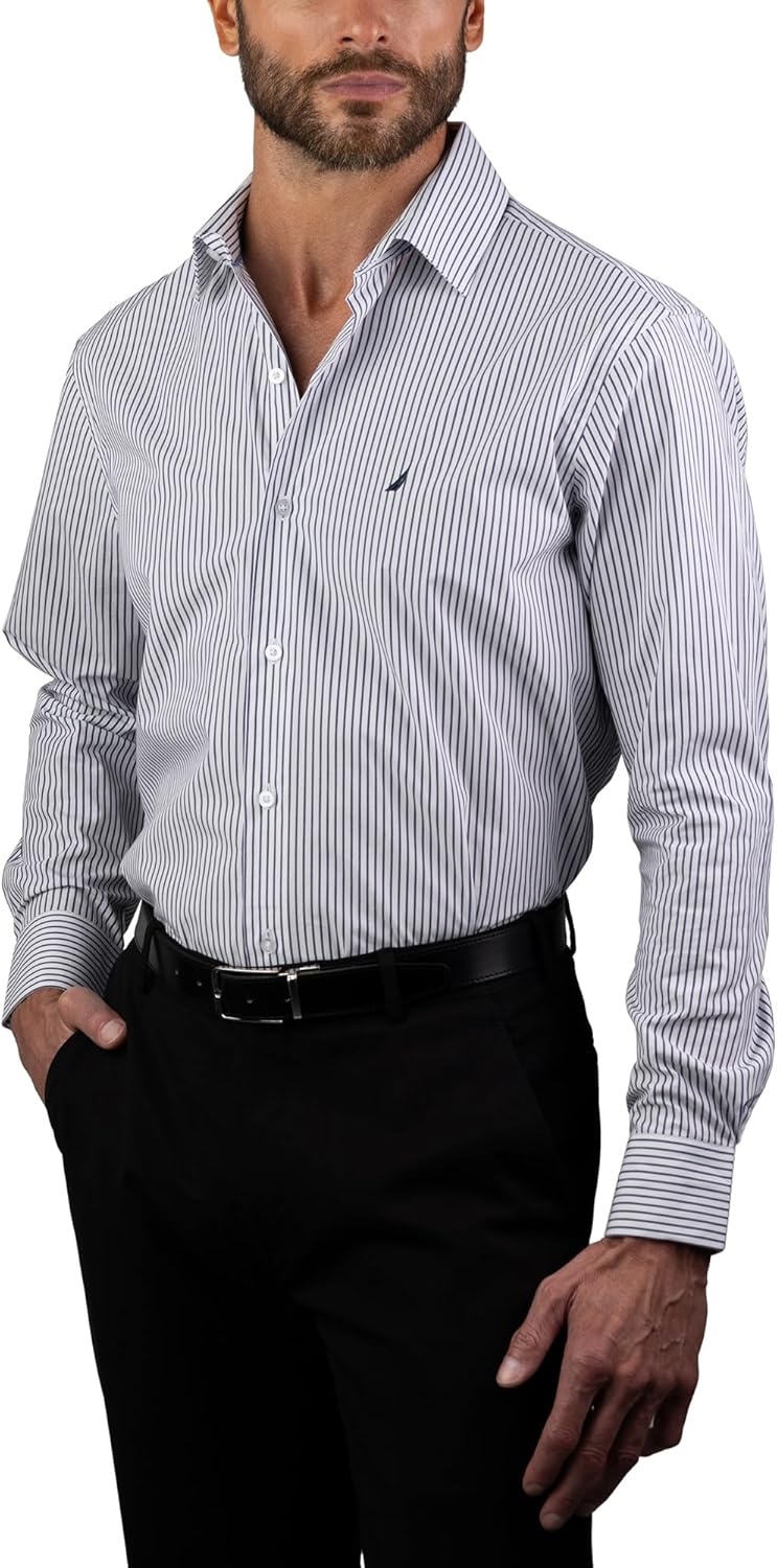 image:imageNAUTICA Slim Fit 100 Cotton Mens Dress Shirts Long Sleeve Wrinkle Resistant FormalBlue Mini Stripes