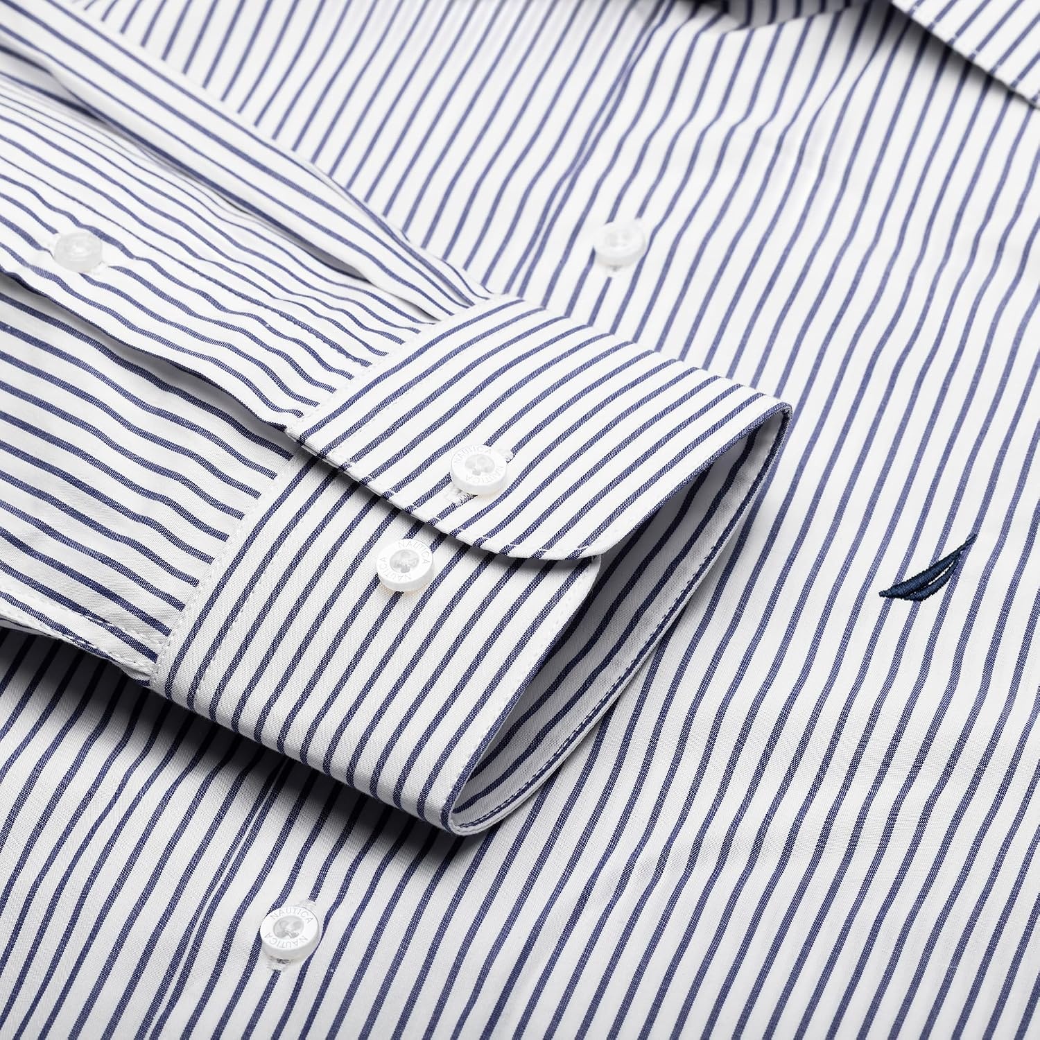 image:imageNAUTICA Slim Fit 100 Cotton Mens Dress Shirts Long Sleeve Wrinkle Resistant FormalBlue Mini Stripes