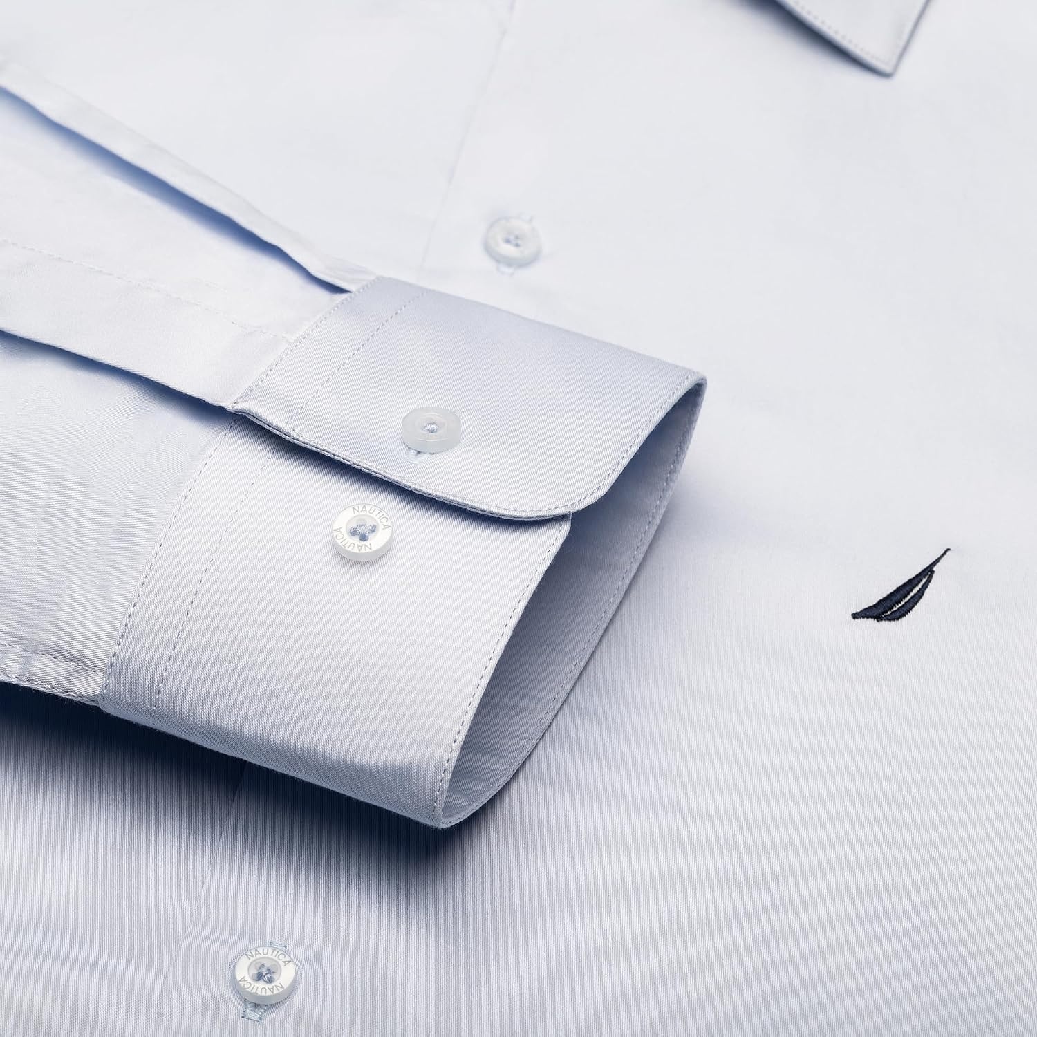 image:imageNAUTICA Slim Fit 100 Cotton Mens Dress Shirts Long Sleeve Wrinkle Resistant FormalLt Blue Check Dobby