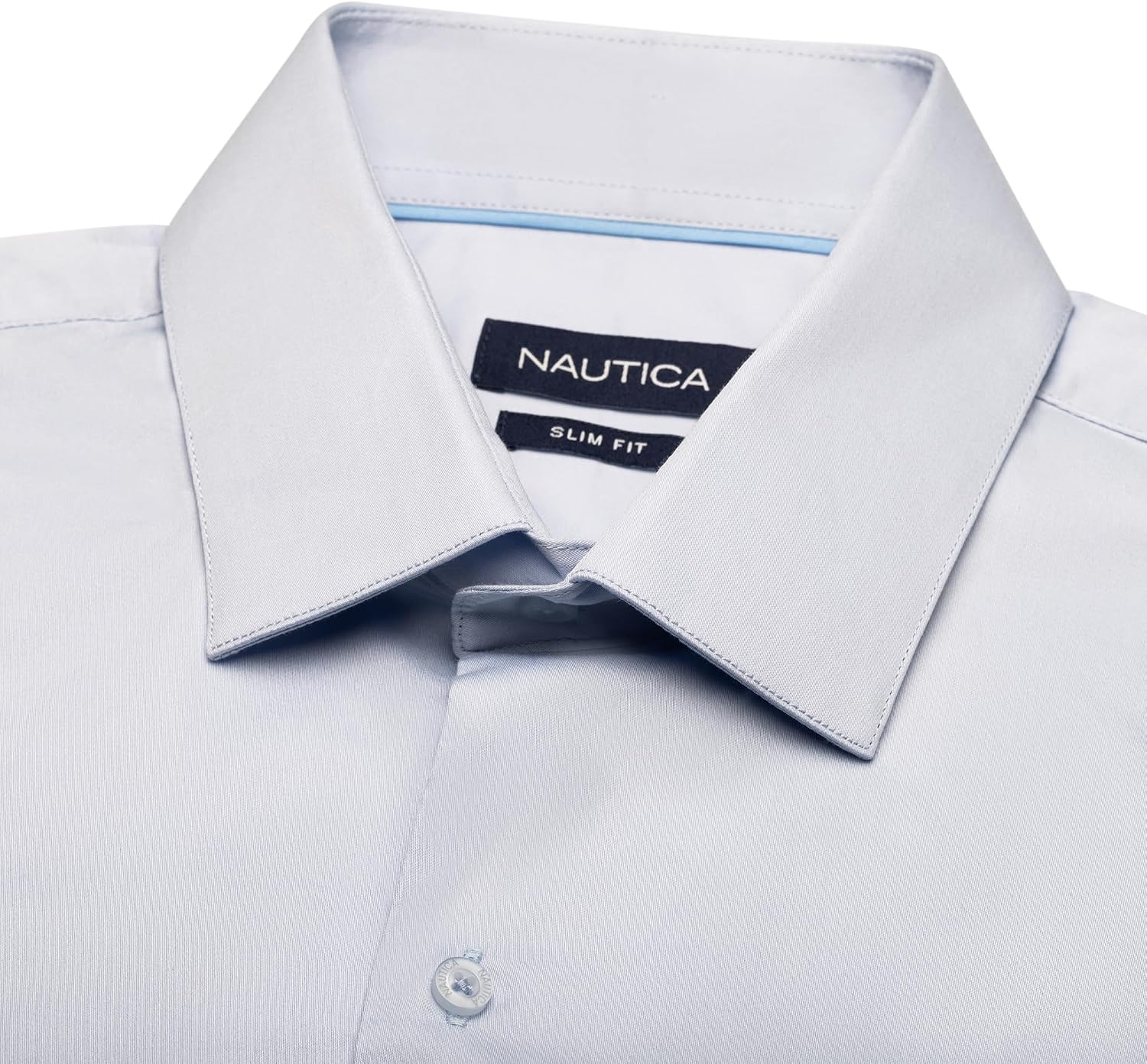image:imageNAUTICA Slim Fit 100 Cotton Mens Dress Shirts Long Sleeve Wrinkle Resistant FormalLt Blue Check Dobby