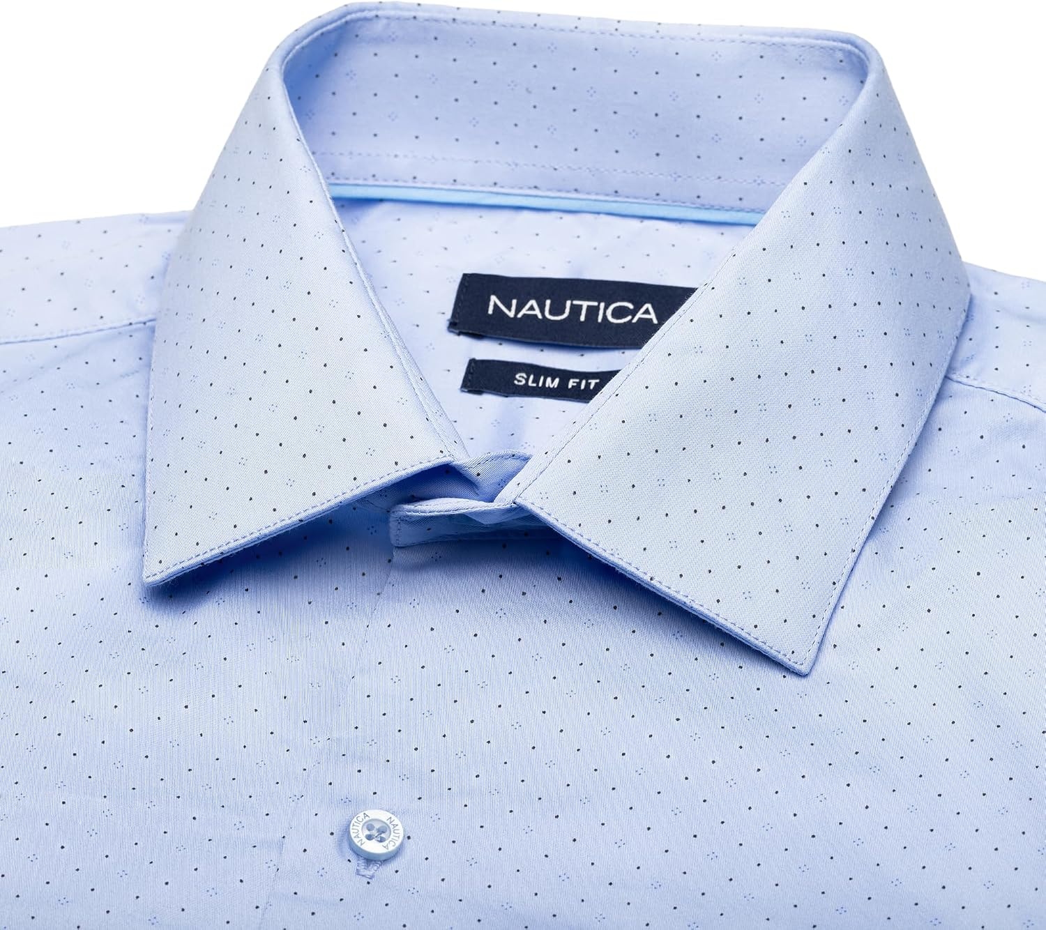 image:imageNAUTICA Slim Fit 100 Cotton Mens Dress Shirts Long Sleeve Wrinkle Resistant FormalNavy Blue Dots