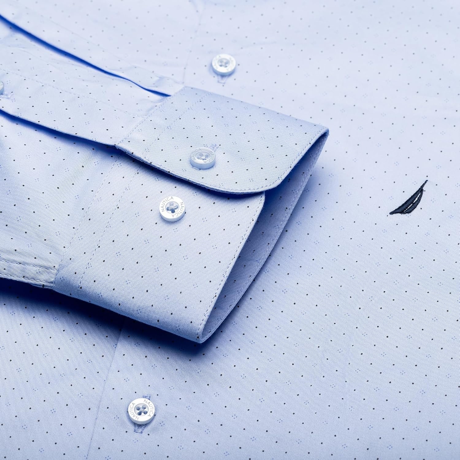 image:imageNAUTICA Slim Fit 100 Cotton Mens Dress Shirts Long Sleeve Wrinkle Resistant FormalNavy Blue Dots