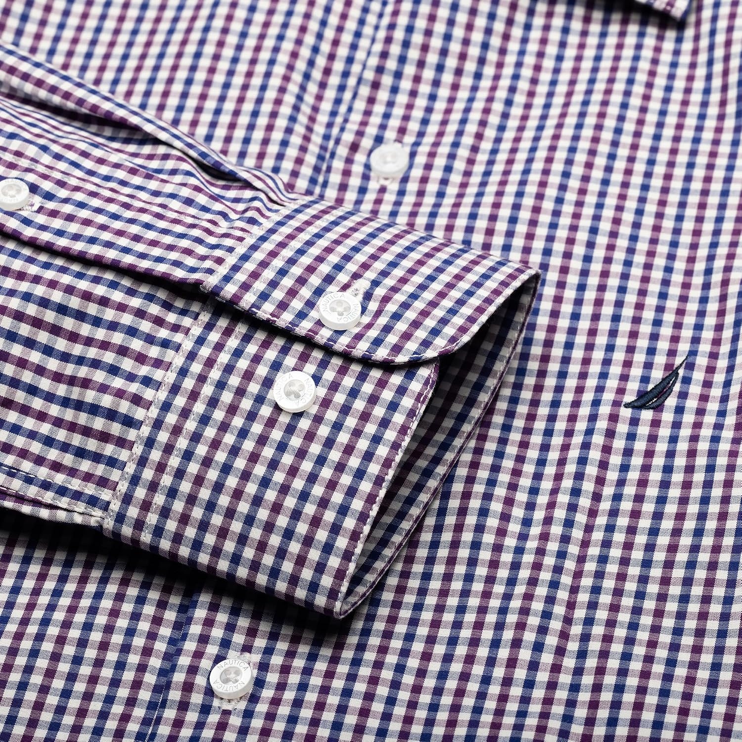 image:imageNAUTICA Slim Fit 100 Cotton Mens Dress Shirts Long Sleeve Wrinkle Resistant FormalPurple Blue Check