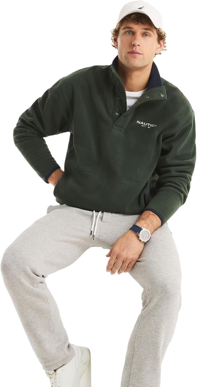 image:imageNAUTICA mens Solid 14 Zip Fleece SweatshirtDeep Forest