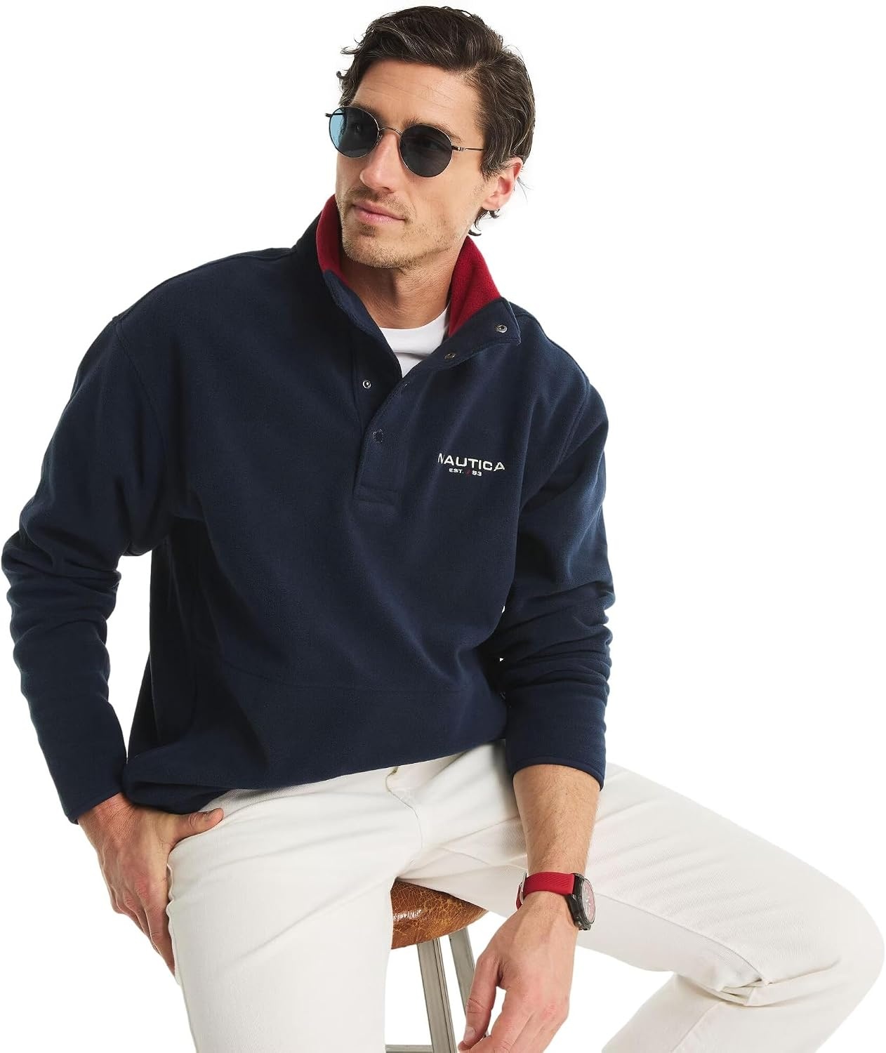 image:imageNAUTICA mens Solid 14 Zip Fleece SweatshirtThe French Navy