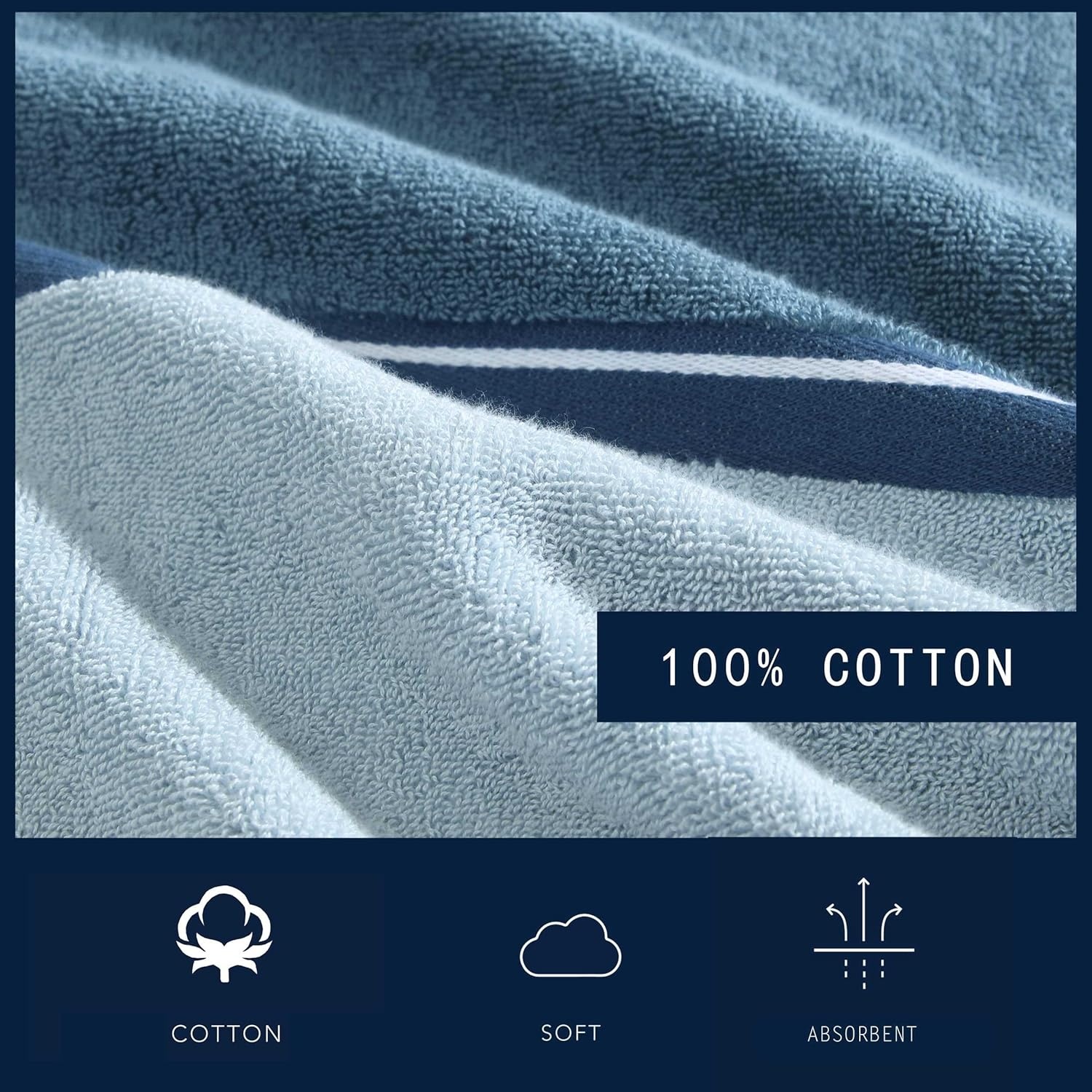 image:imageNautica Bath Towel Set Cotton Bath Hand amp Washcloths Plush Absorbent amp QuickDry Chevron Print Americana Decor Set of 6 Zane BlueBelle Castle Blue
