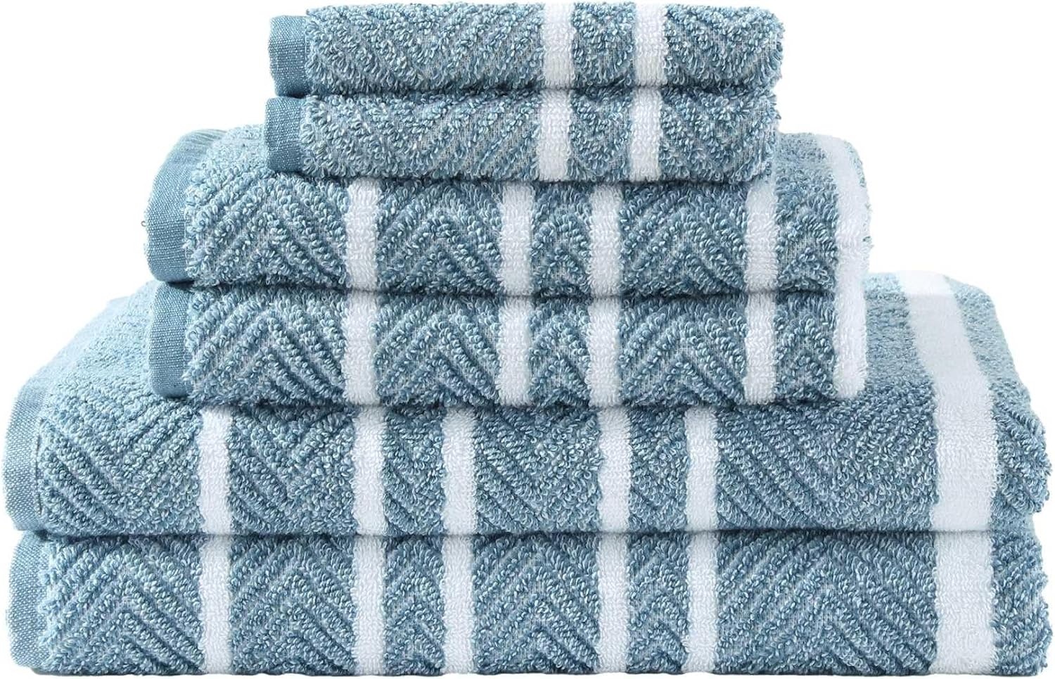 image:imageNautica Bath Towel Set Cotton Bath Hand amp Washcloths Plush Absorbent amp QuickDry Chevron Print Americana Decor Set of 6 Zane BlueCruise Along Blue