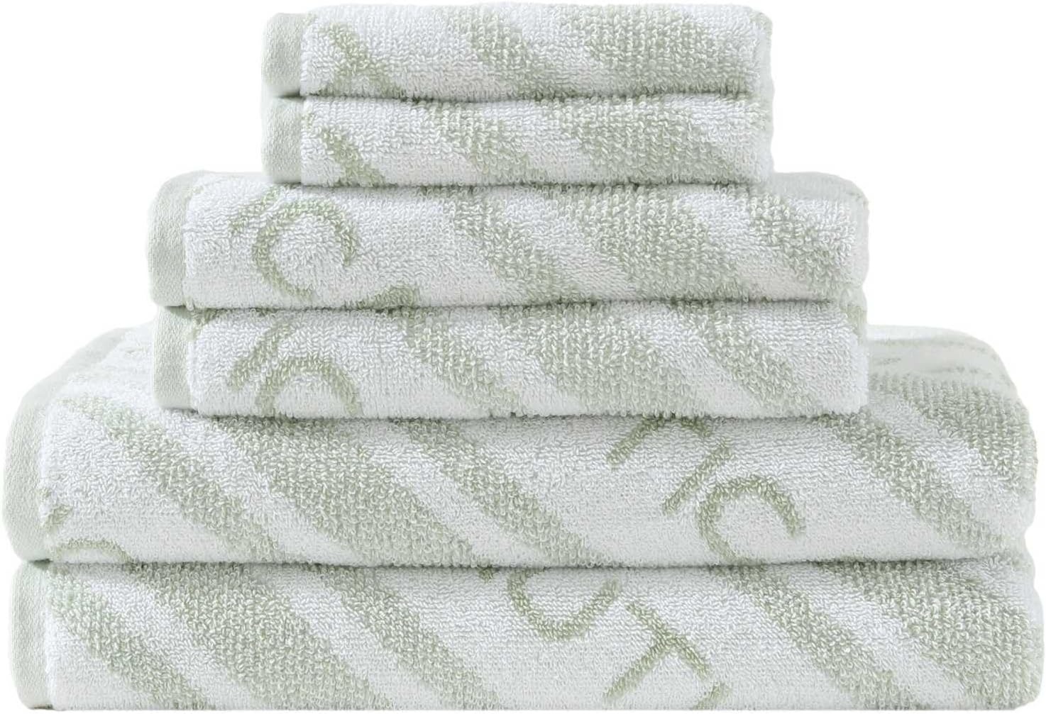 image:imageNautica Bath Towel Set Cotton Bath Hand amp Washcloths Plush Absorbent amp QuickDry Chevron Print Americana Decor Set of 6 Zane BlueMinera Green