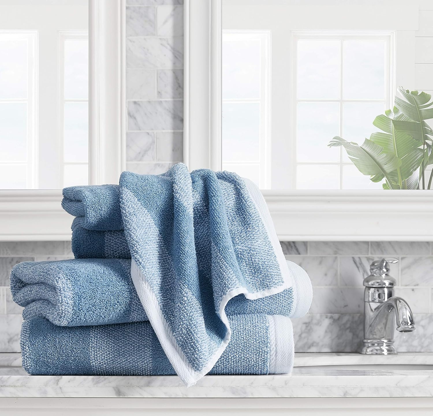 image:imageNautica Bath Towel Set Cotton Bath Hand amp Washcloths Plush Absorbent amp QuickDry Chevron Print Americana Decor Set of 6 Zane BlueOak Lake Blue