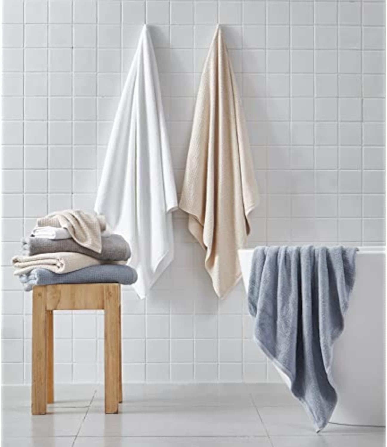 image:imageNautica Bath Towel Set Cotton Bath Hand amp Washcloths Plush Absorbent amp QuickDry Chevron Print Americana Decor Set of 6 Zane BlueOasis Beige