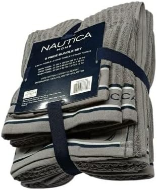 image:imageNautica Bath Towel Set Cotton Bath Hand amp Washcloths Plush Absorbent amp QuickDry Chevron Print Americana Decor Set of 6 Zane BlueSignature Grey