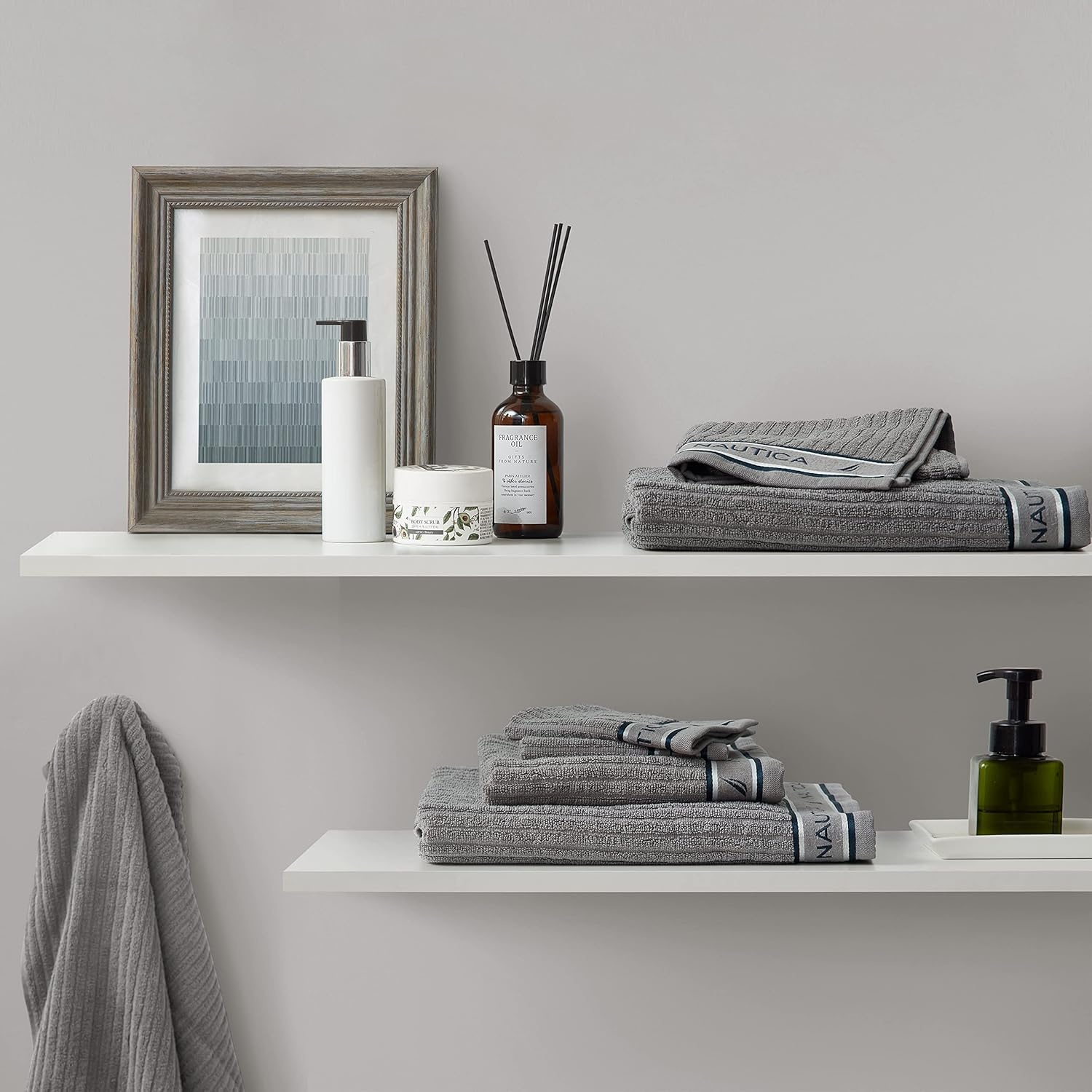 image:imageNautica Bath Towel Set Cotton Bath Hand amp Washcloths Plush Absorbent amp QuickDry Chevron Print Americana Decor Set of 6 Zane BlueSignature Grey
