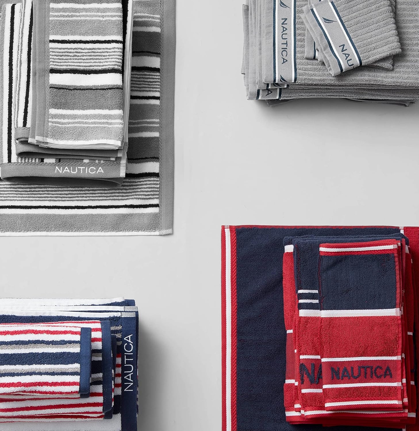 image:imageNautica Bath Towel Set Cotton Bath Hand amp Washcloths Plush Absorbent amp QuickDry Chevron Print Americana Decor Set of 6 Zane BlueSignature Grey