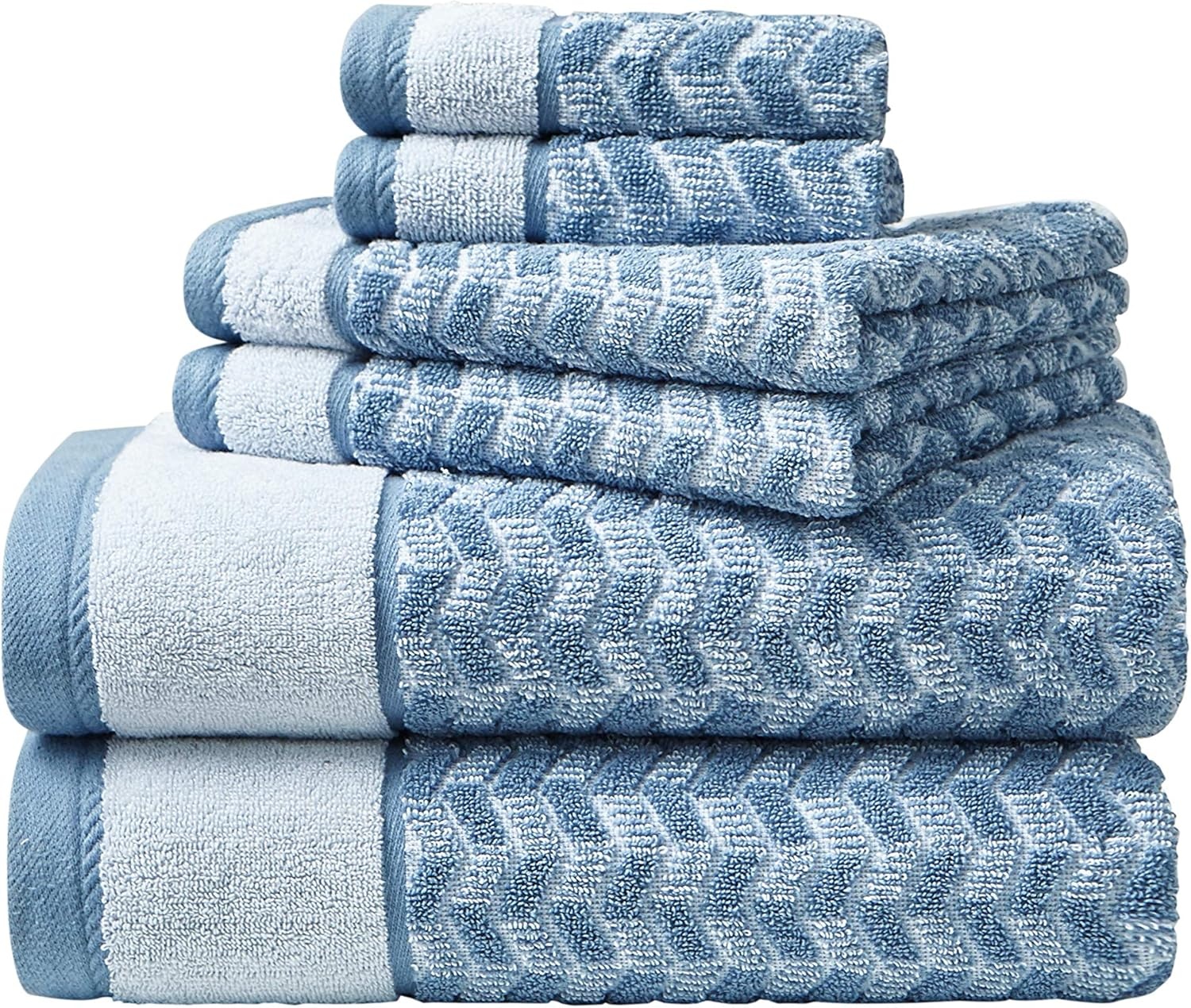 image:imageNautica Bath Towel Set Cotton Bath Hand amp Washcloths Plush Absorbent amp QuickDry Chevron Print Americana Decor Set of 6 Zane BlueZane Chevron
