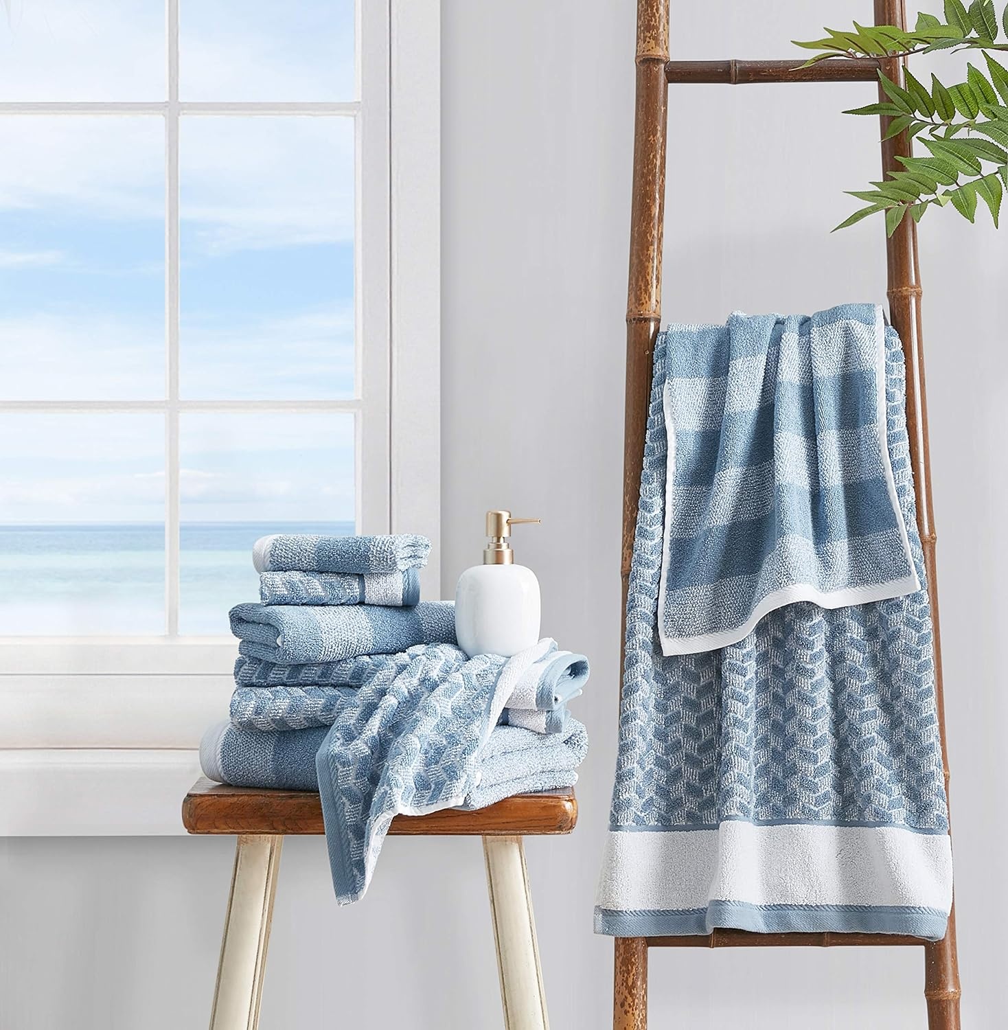 image:imageNautica Bath Towel Set Cotton Bath Hand amp Washcloths Plush Absorbent amp QuickDry Chevron Print Americana Decor Set of 6 Zane BlueZane Chevron