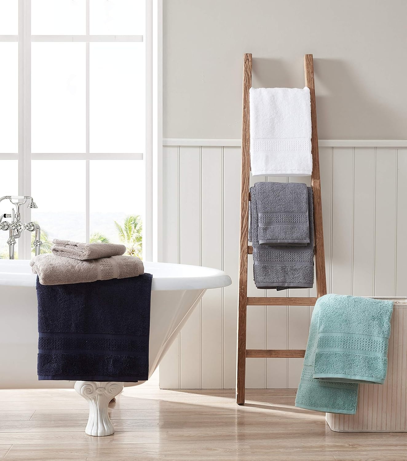 image:imageNautica Bathroom Towels Soft Cotton Washcloth Bath amp Hand Towel Set Highly Absorbent amp Quick Dry Zero Twist Set of 6 College Dorm Room Essentials Oceane Dark GreyOceane White