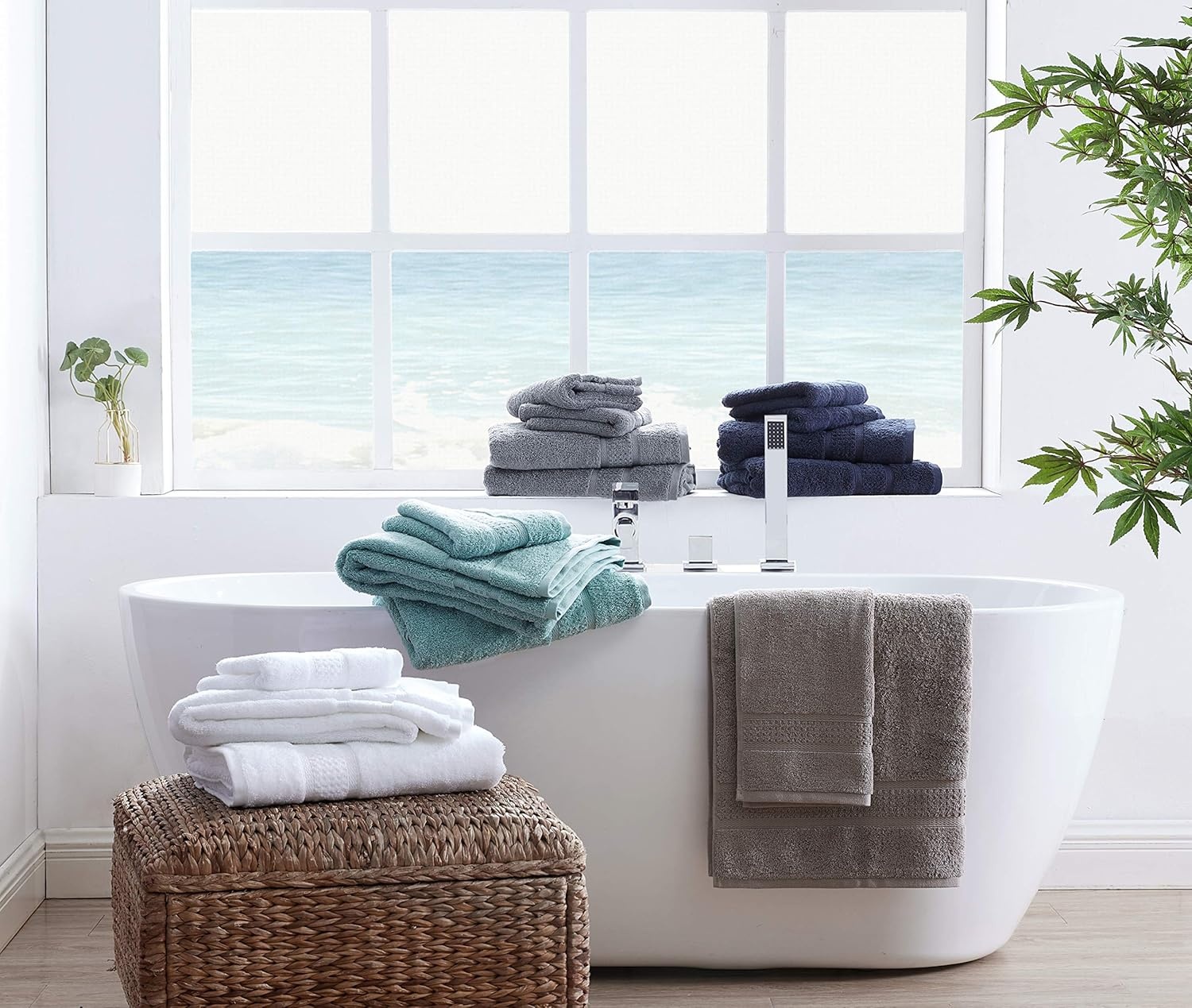 image:imageNautica Bathroom Towels Soft Cotton Washcloth Bath amp Hand Towel Set Highly Absorbent amp Quick Dry Zero Twist Set of 6 College Dorm Room Essentials Oceane Dark GreyOceane White