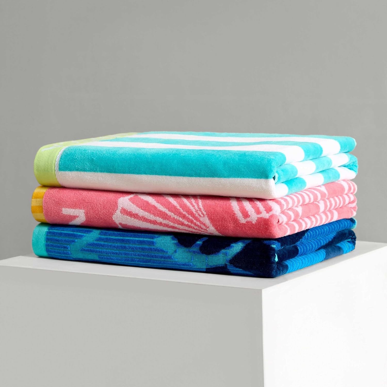 image:imageNautica Beach Towels Oversized 2 Pack Cotton Velour Towel Set 36x68 Plush Absorbent amp QuickDry Beach Essentials Striped Americana Decor Berry PinkClassic Cabana Blue