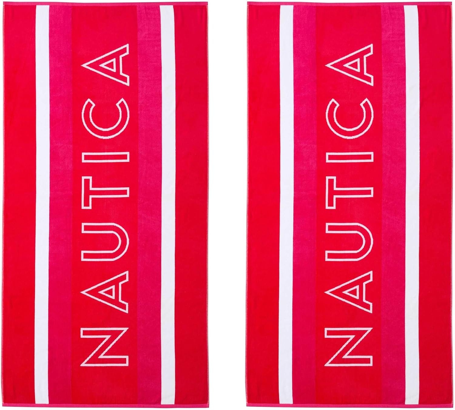 image:imageNautica Beach Towels Oversized 2 Pack Cotton Velour Towel Set 36x68 Plush Absorbent amp QuickDry Beach Essentials Striped Americana Decor Berry PinkLogo Stripe Pink