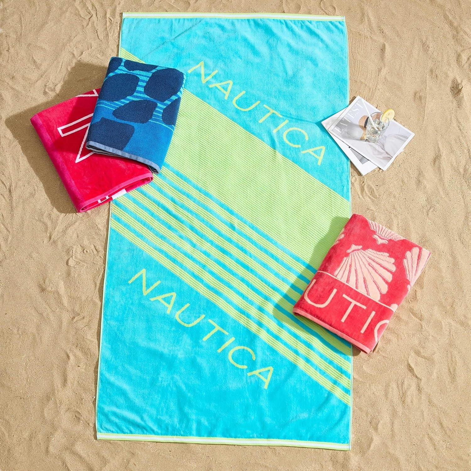 image:imageNautica Beach Towels Oversized 2 Pack Cotton Velour Towel Set 36x68 Plush Absorbent amp QuickDry Beach Essentials Striped Americana Decor Berry PinkSeashell Seashore Pink