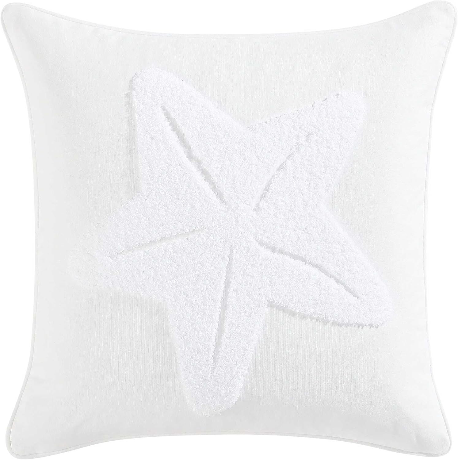 image:imageNautica Decorative Pillow Cotton Canvas Coastal Throw Pillow with Textured Embroidered Anchor Design Pillow for Couch or Bed 20 x 20 Ships Wheel BlueStarfish Loop White