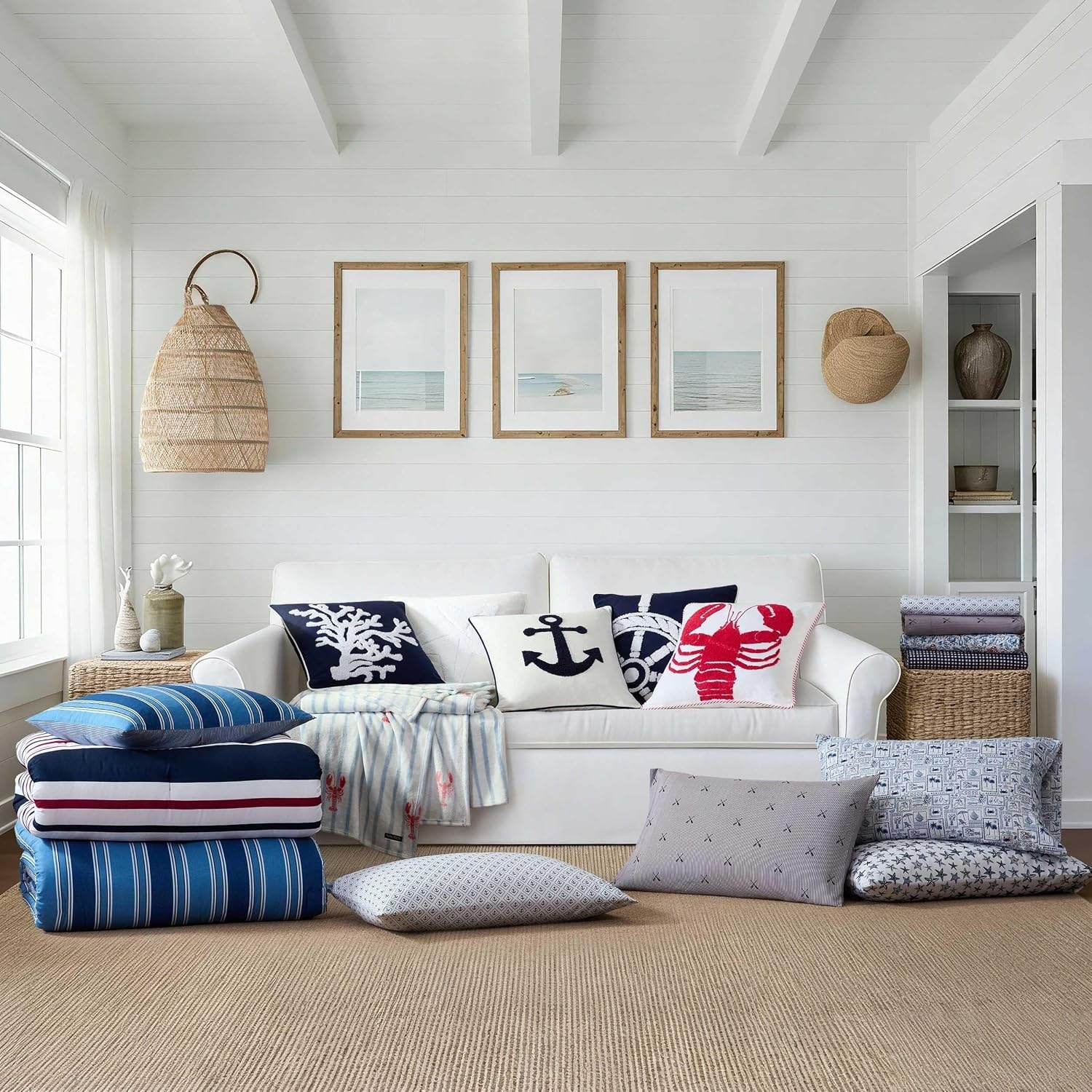 image:imageNautica Decorative Pillow Cotton Canvas Coastal Throw Pillow with Textured Embroidered Anchor Design Pillow for Couch or Bed 20 x 20 Ships Wheel BlueShips Wheel Blue