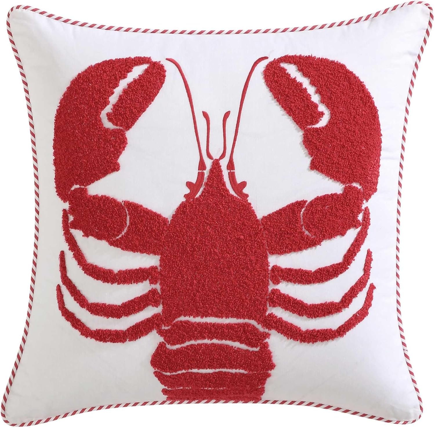 image:imageNautica Decorative Pillow Cotton Canvas Coastal Throw Pillow with Textured Embroidered Anchor Design Pillow for Couch or Bed 20 x 20 Ships Wheel BlueLobster Red