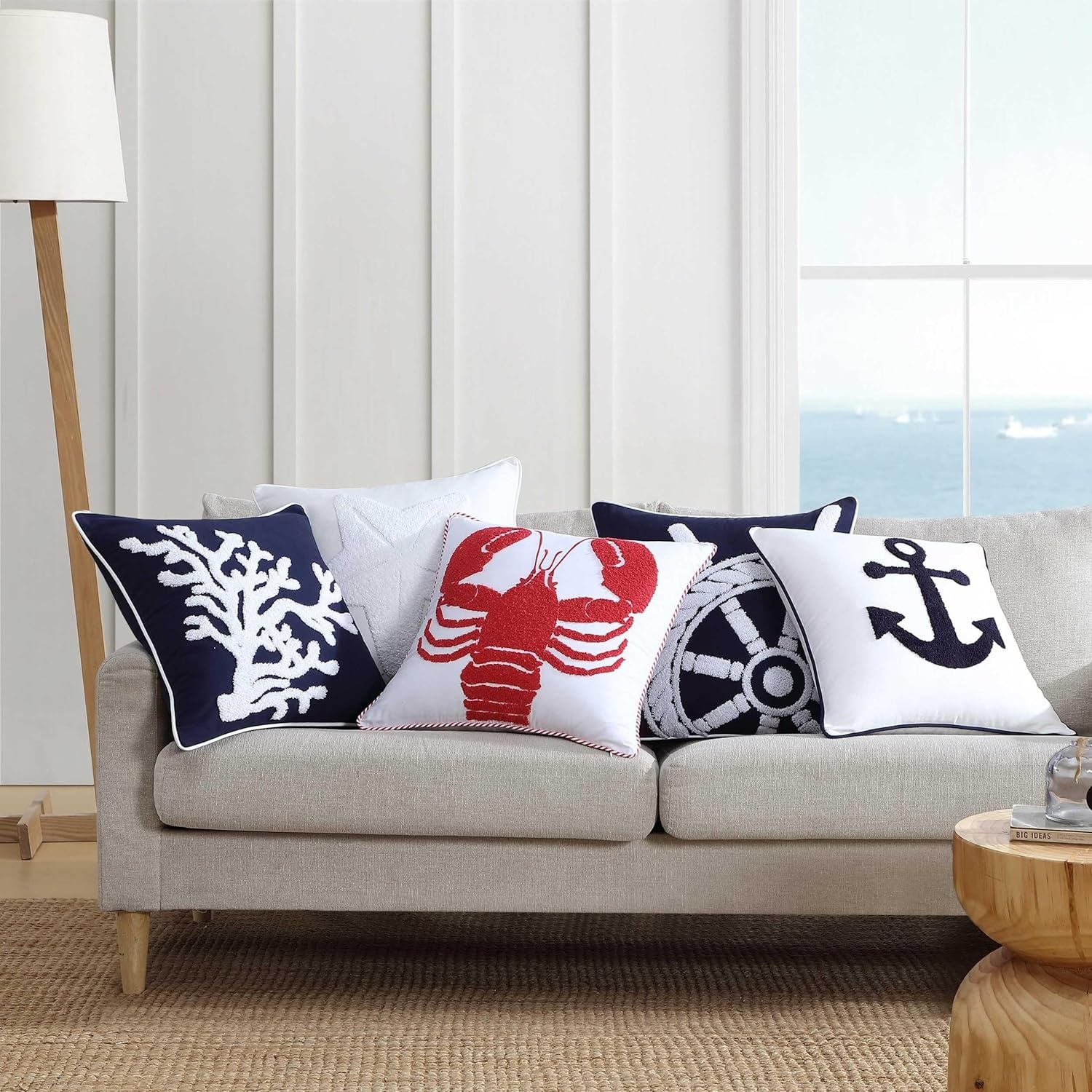 image:imageNautica Decorative Pillow Cotton Canvas Coastal Throw Pillow with Textured Embroidered Anchor Design Pillow for Couch or Bed 20 x 20 Ships Wheel BlueShips Wheel Blue