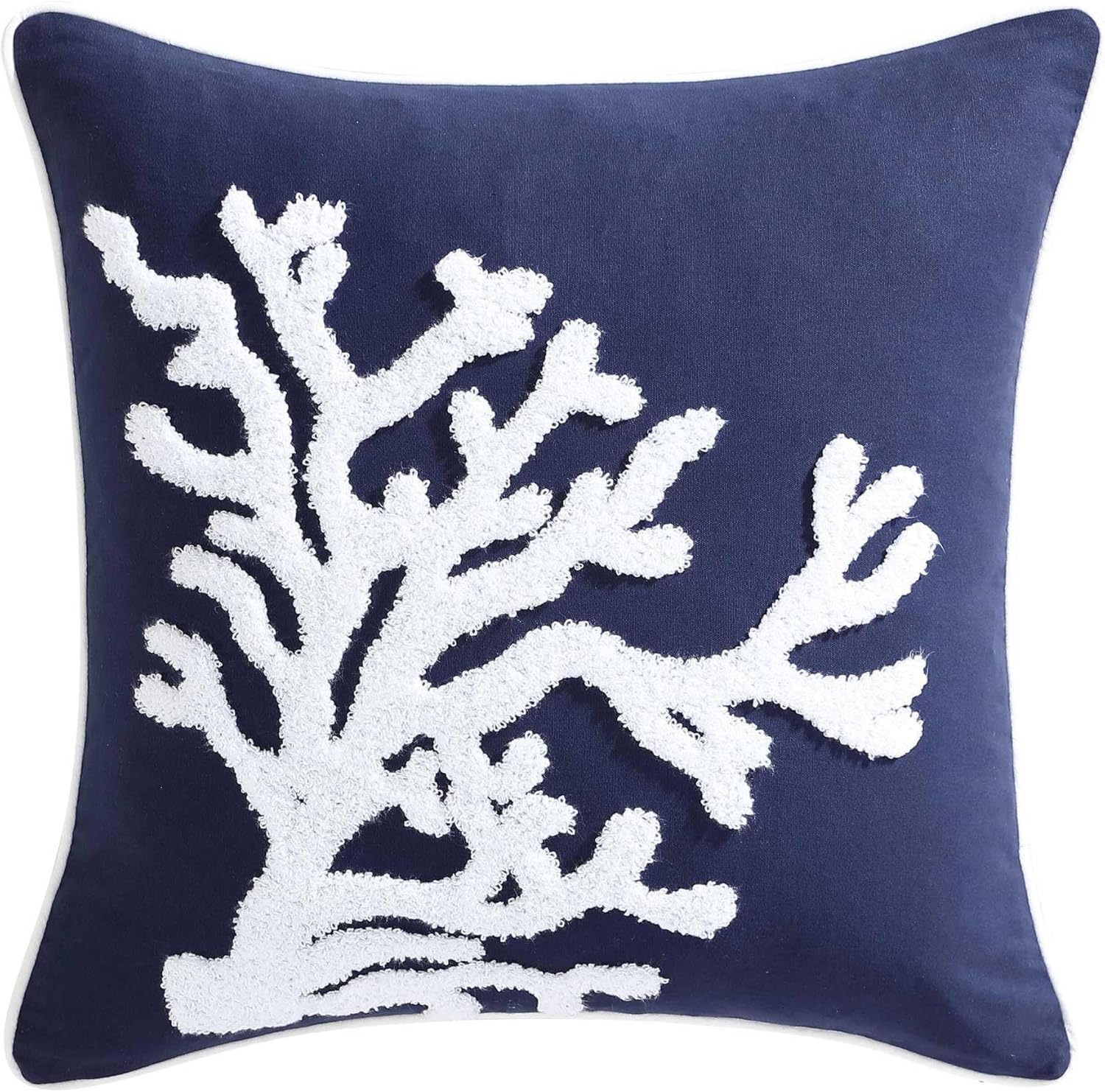 image:imageNautica Decorative Pillow Cotton Canvas Coastal Throw Pillow with Textured Embroidered Anchor Design Pillow for Couch or Bed 20 x 20 Ships Wheel BlueCoral Blue