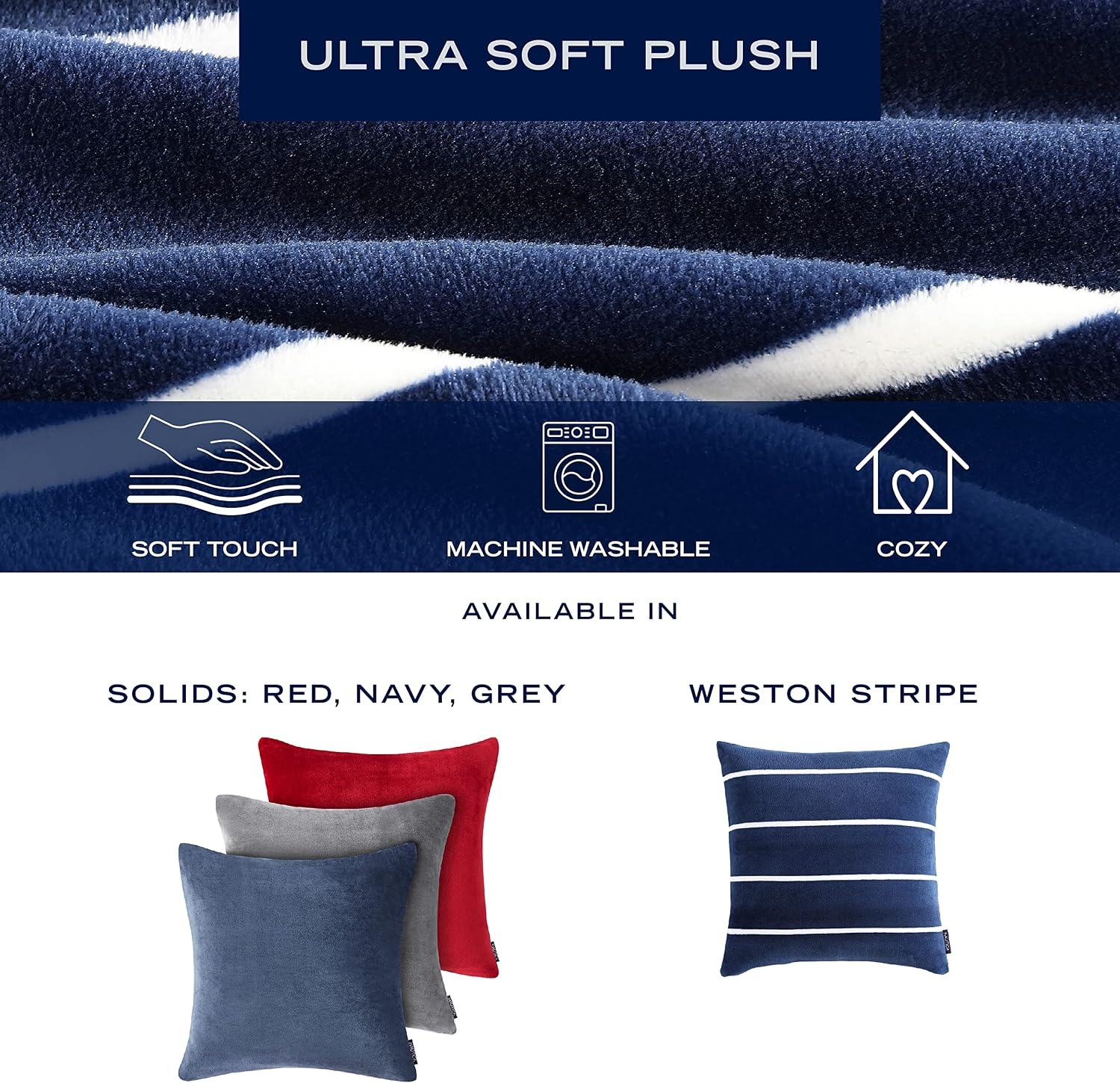 image:imageNautica Euro Sham Ultra Soft Plush Micro Flannel Fleece Bedding Hidden Zipper Closure amp KnifeEdge Finish Navy 26 x 26Navy