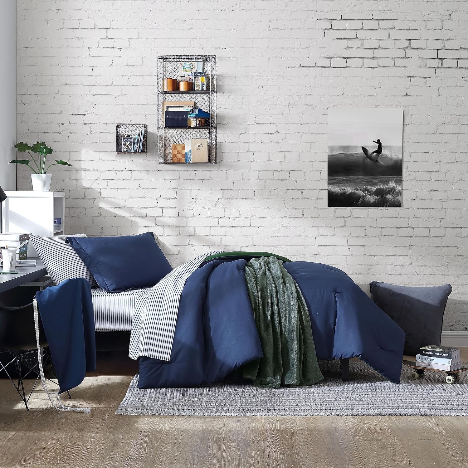 image:imageNautica Full Size Bed in a Bag Reversible Comforter Set with Fitted Sheet Pillowcases Shams amp Laundry Bag 7Piece College Dorm Room Essentials Captains BlueGreenCaptains BlueGreen