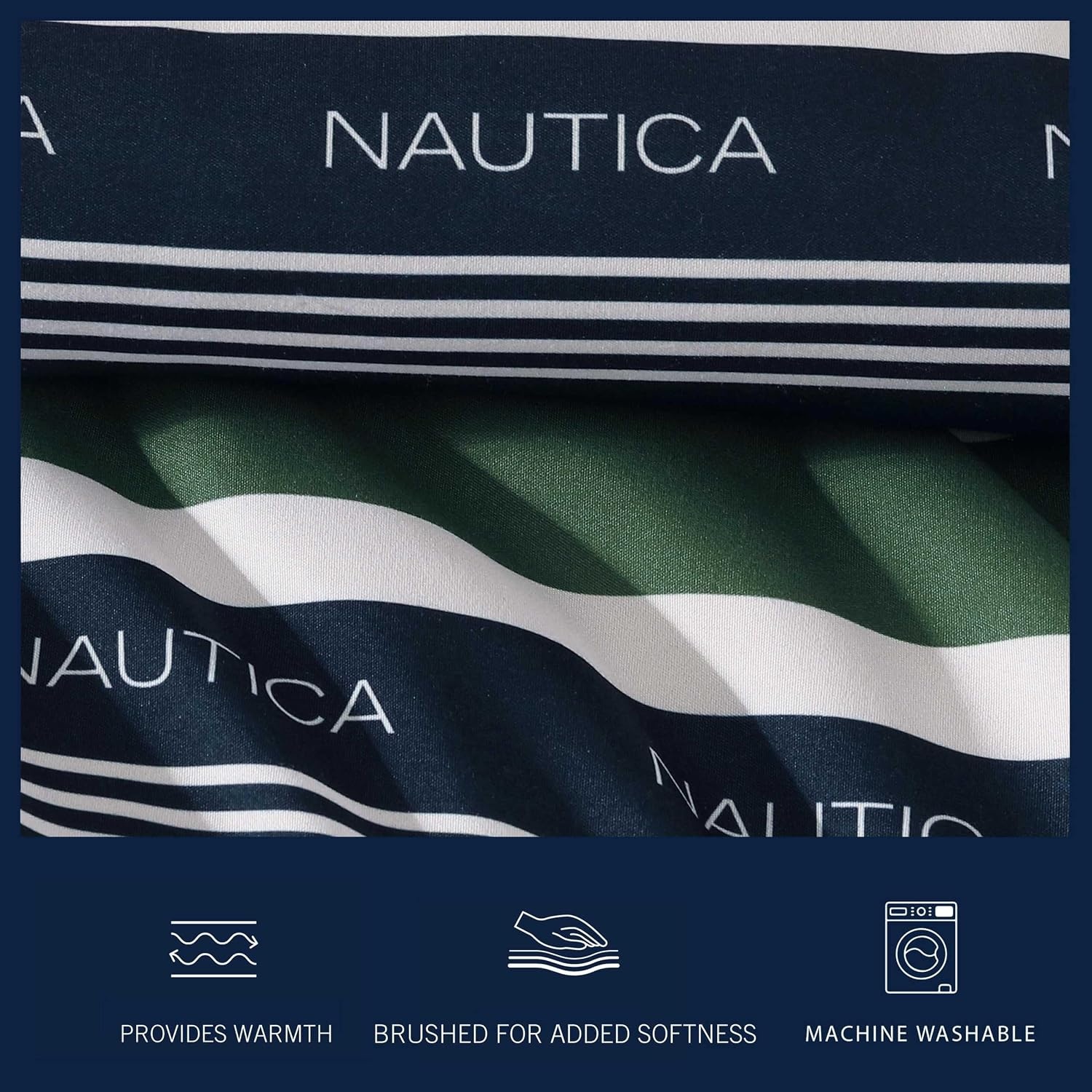 image:imageNautica Full Size Bed in a Bag Reversible Comforter Set with Fitted Sheet Pillowcases Shams amp Laundry Bag 7Piece College Dorm Room Essentials Captains BlueGreenElliot Blue