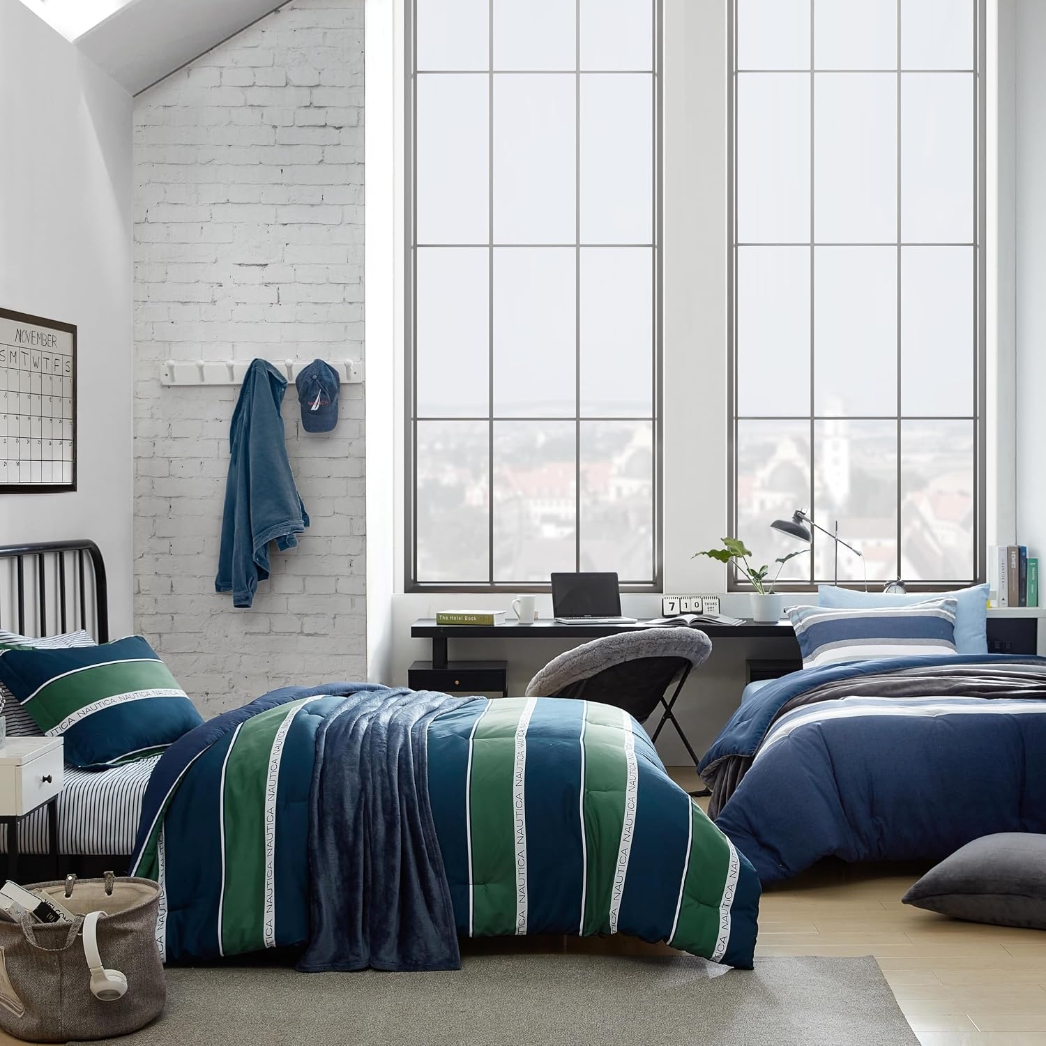 image:imageNautica Full Size Bed in a Bag Reversible Comforter Set with Fitted Sheet Pillowcases Shams amp Laundry Bag 7Piece College Dorm Room Essentials Captains BlueGreenBellecastle Bay PineNavy
